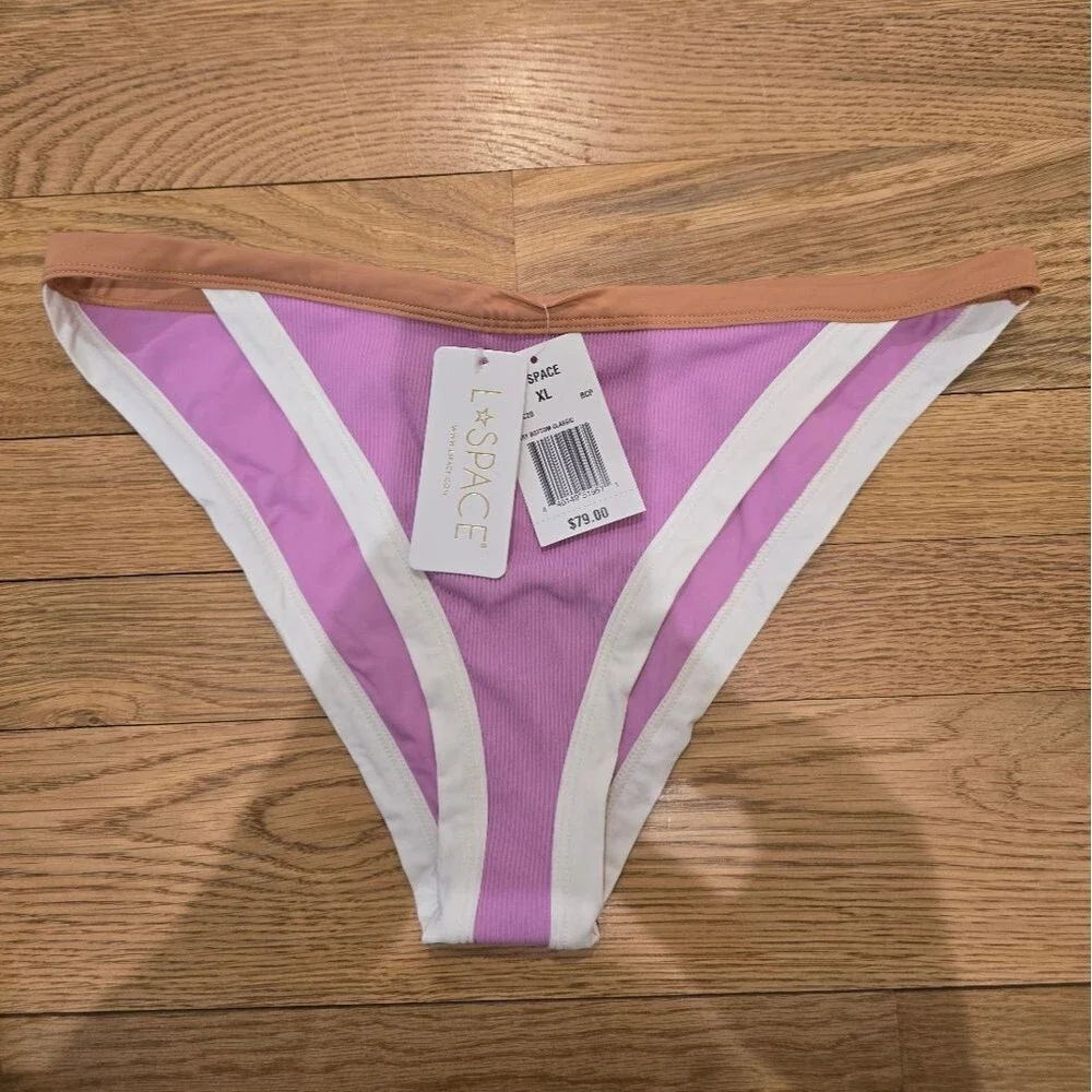 L Space Lala Bikini Bottom Rosebud Putty Pink Brown Sz XL NWT